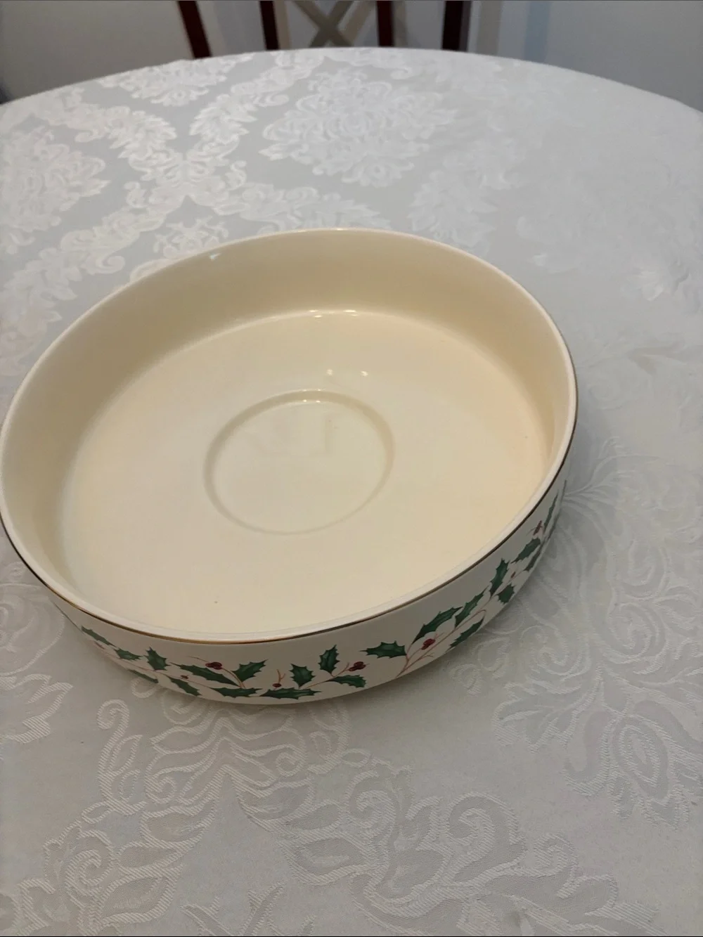 Lenox Cream Holly Pattern Serving Bowl with Dip Cup like new never been used